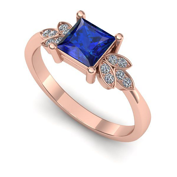 Inel de logodna din aur roz cu safir