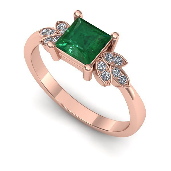Inel logodna din aur roz cu smarald