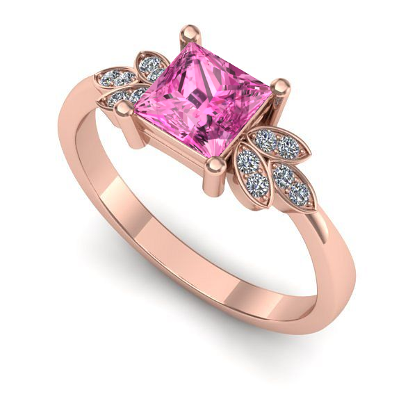 Inel de logodna din aur roz cu safir roz