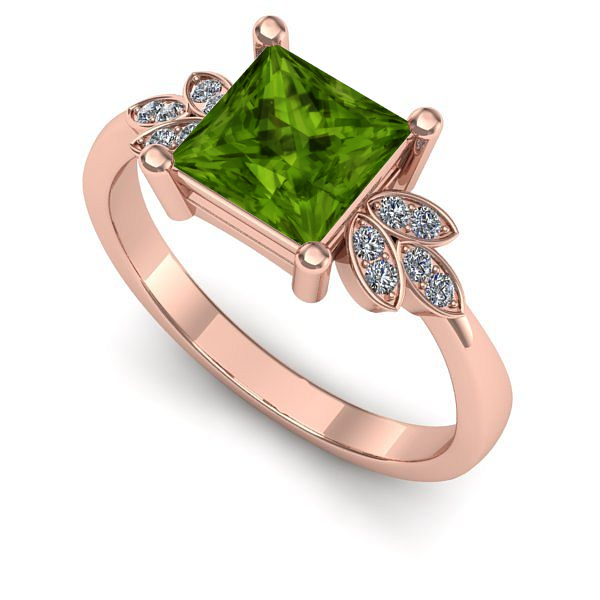 Inel logodna din aur roz cu peridot