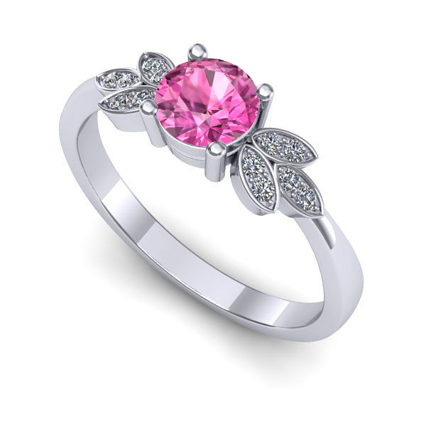 Inel logodna din aur alb cu safir roz