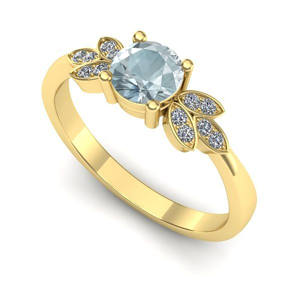 Inel logodna din aur galben cu aquamarin