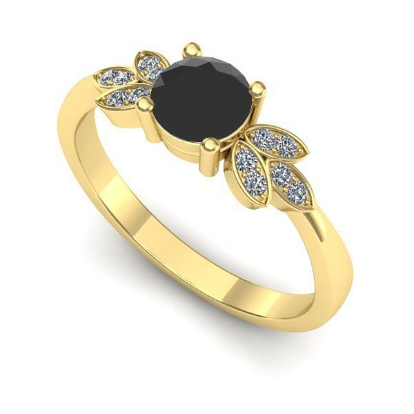 Inel de logodna din aur galben cu diamant negru