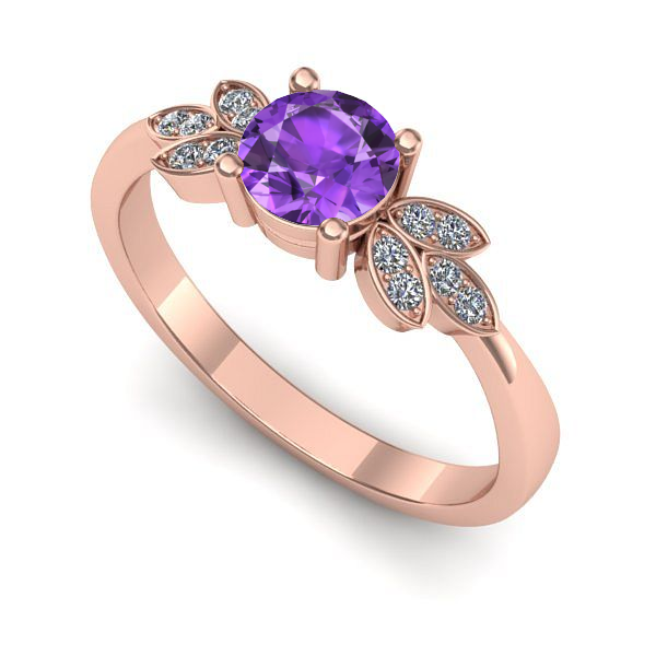 Inel de logodna din aur roz cu ametist