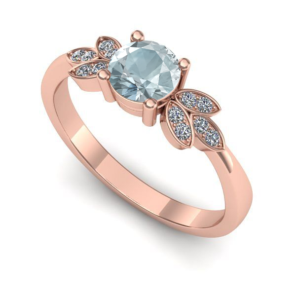 Inel logodna din aur roz cu aquamarin