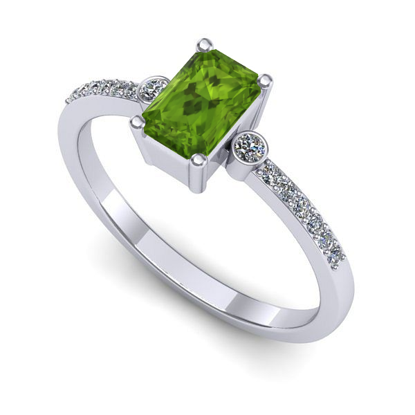 Inel logodna din aur alb cu peridot