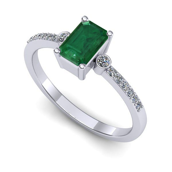 Inel de logodna din aur alb cu smarald