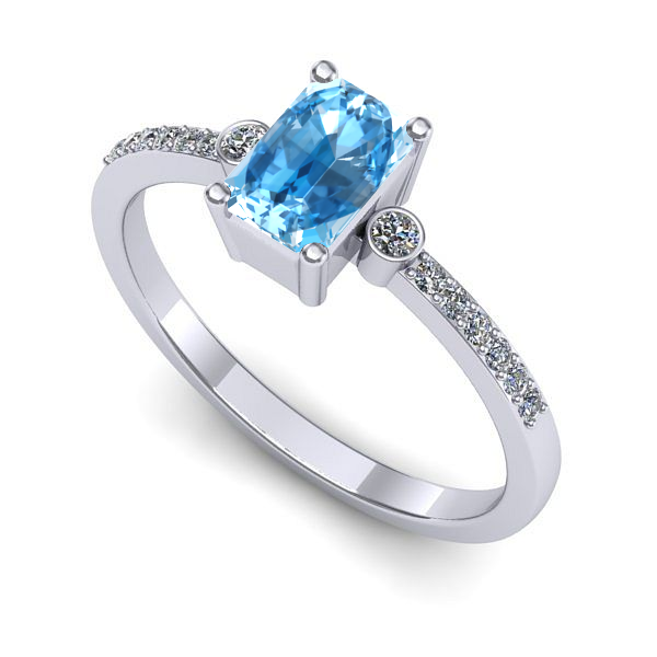 Inel de logodna din aur alb cu topaz blue
