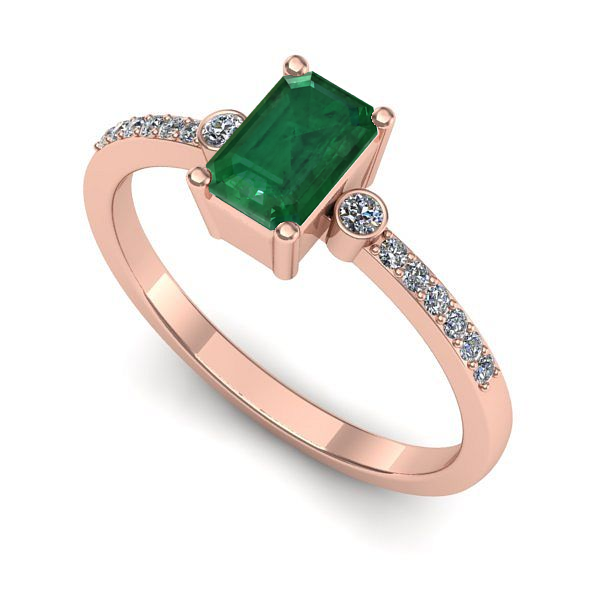 Inel de logodna din aur roz cu smarald