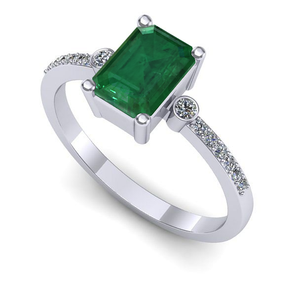 Inel de logodna din aur alb cu smarald