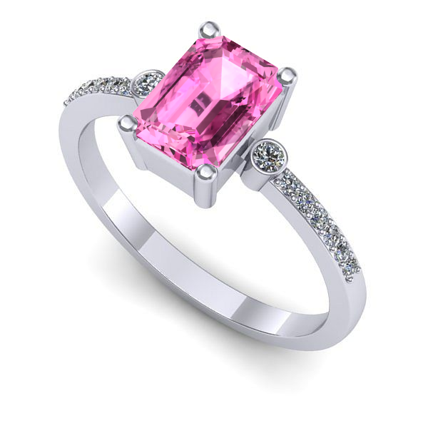 Inel logodna din aur alb cu safir roz