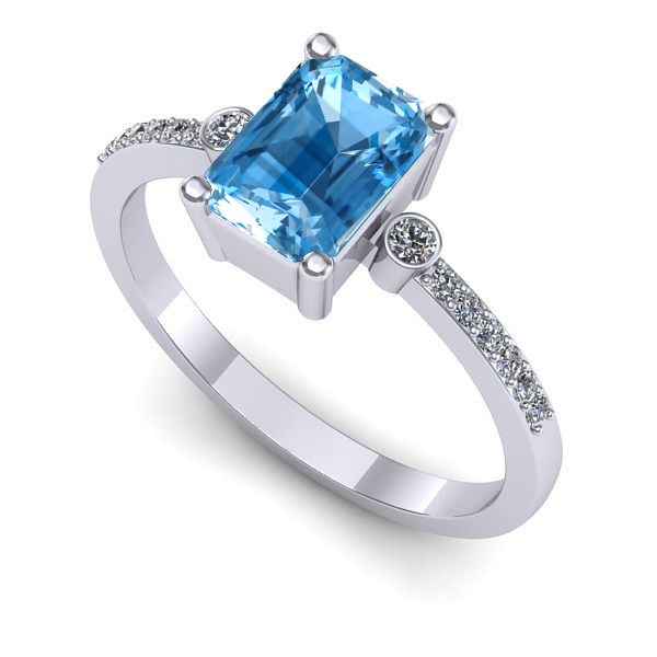 Inel de logodna din aur alb cu topaz blue