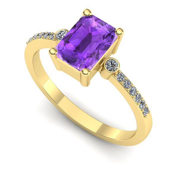 Inel logodna din aur galben cu ametist