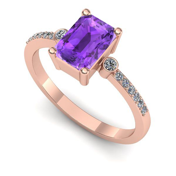 Inel logodna din aur roz cu ametist