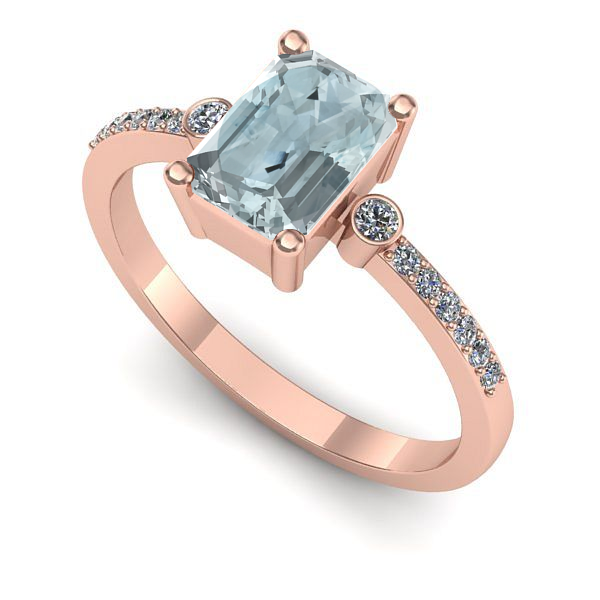 Inel logodna din aur roz cu aquamarin