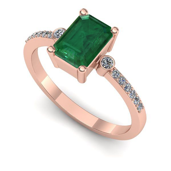 Inel din aur roz cu smarald