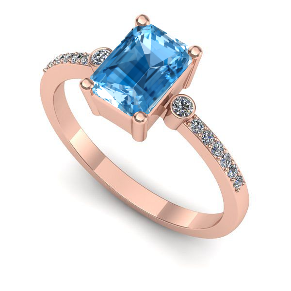 Inel logodna din aur roz cu topaz blue