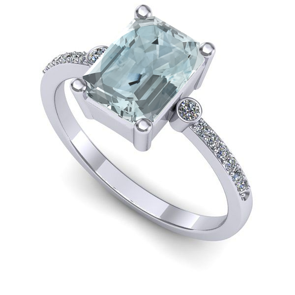 Inel logodna din aur alb cu aquamarin