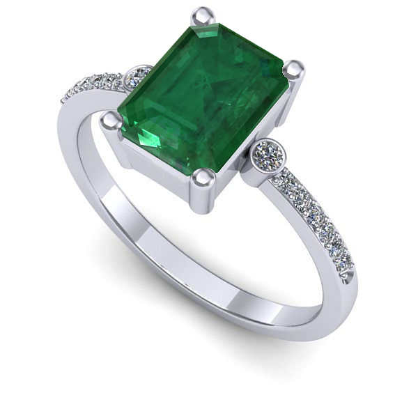 Inel de logodna din aur alb cu smarald