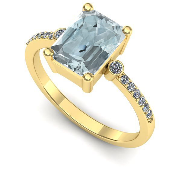Inel logodna din aur galben cu aquamarin