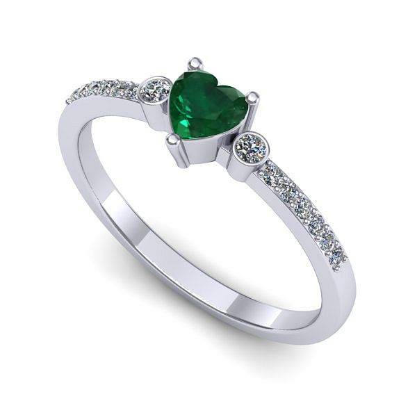 Inel logodna din aur alb cu smarald