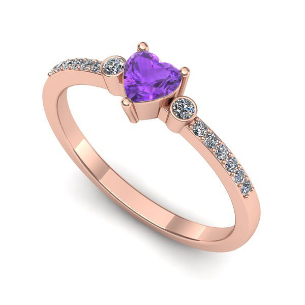 Inel de logodna din aur roz cu ametist