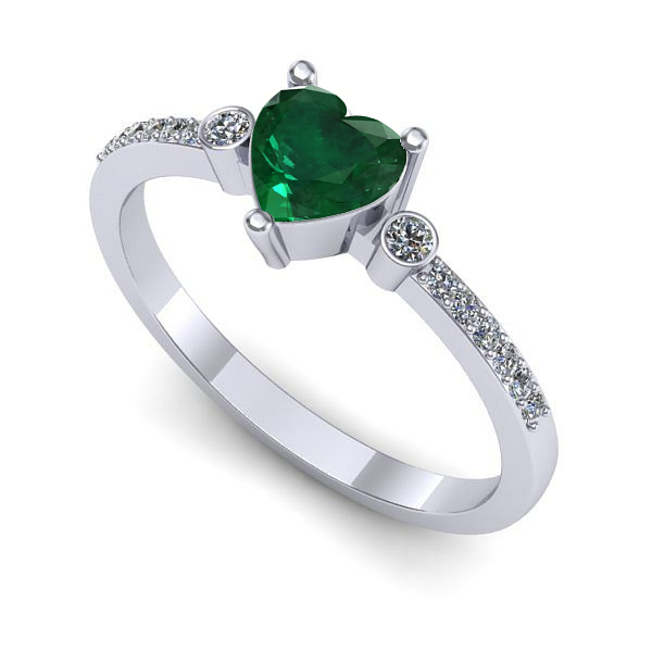 Inel logodna din aur alb cu smarald