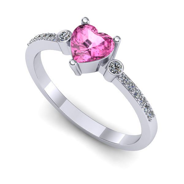 Inel logodna din aur alb cu safir roz