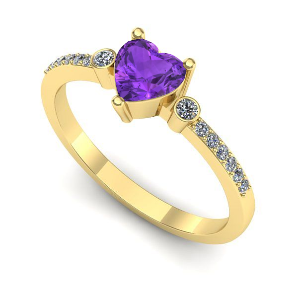 Inel logodna din aur galben cu ametist