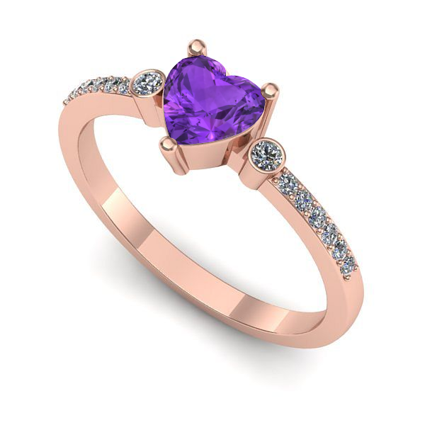 Inel de logodna din aur roz cu ametist