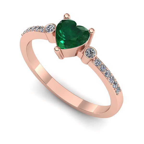 Inel logodna din aur roz cu smarald