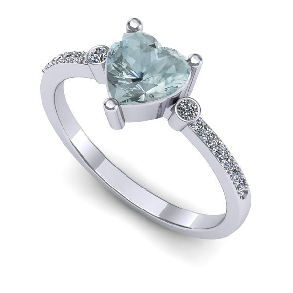 Inel logodna din aur alb cu aquamarin