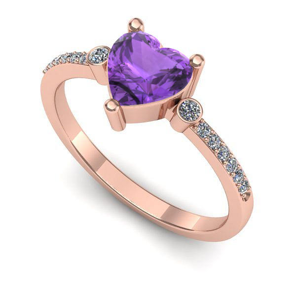 Inel de logodna din aur roz cu ametist