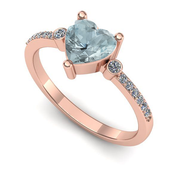 Inel logodna din aur roz cu aquamarin