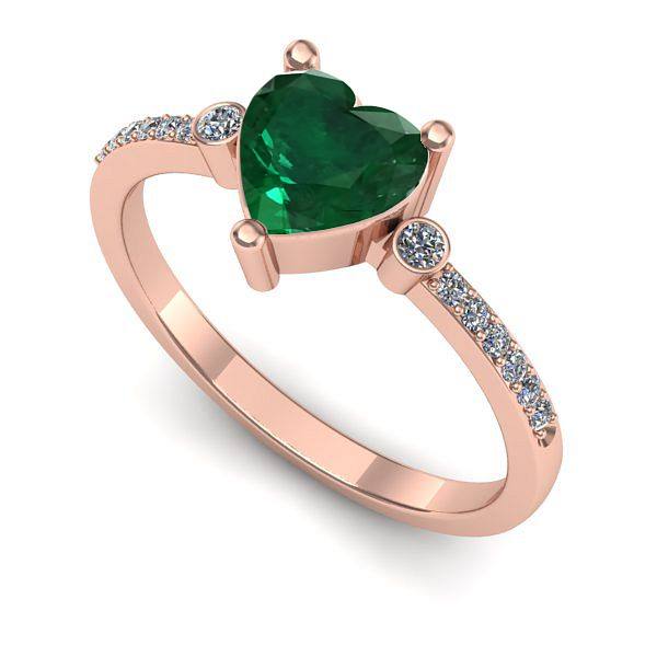 Inel de logodna din aur roz cu smarald