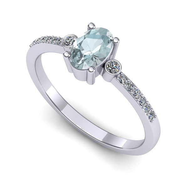 Inel logodna din aur alb cu aquamarin
