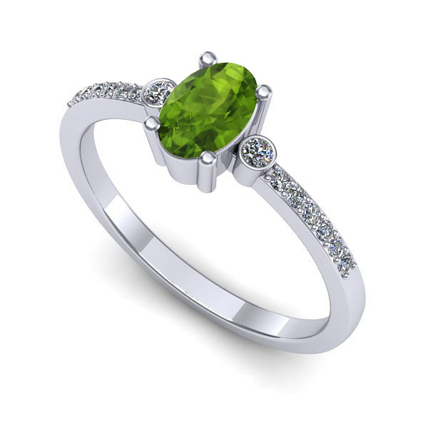 Inel logodna din aur alb cu peridot