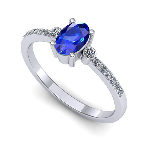 Inel logodna din aur alb cu safir