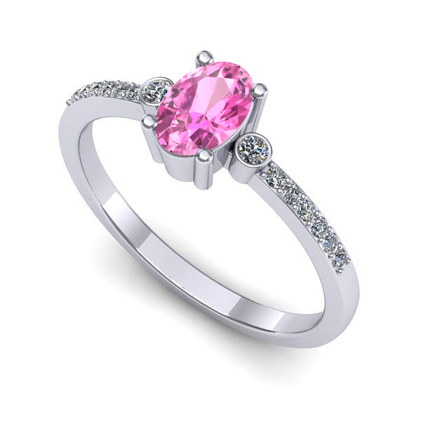 Inel logodna din aur alb cu safir roz