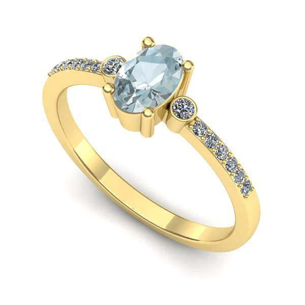 Inel de logodna din aur galben cu aquamarin