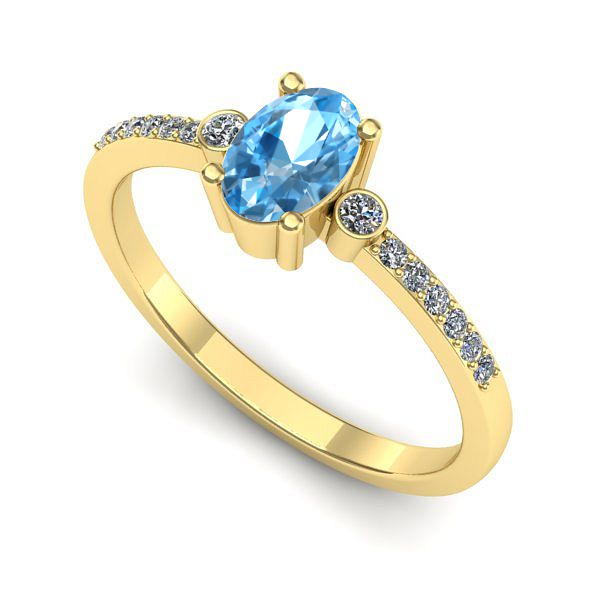 Inel logodna din aur galben cu topaz blue