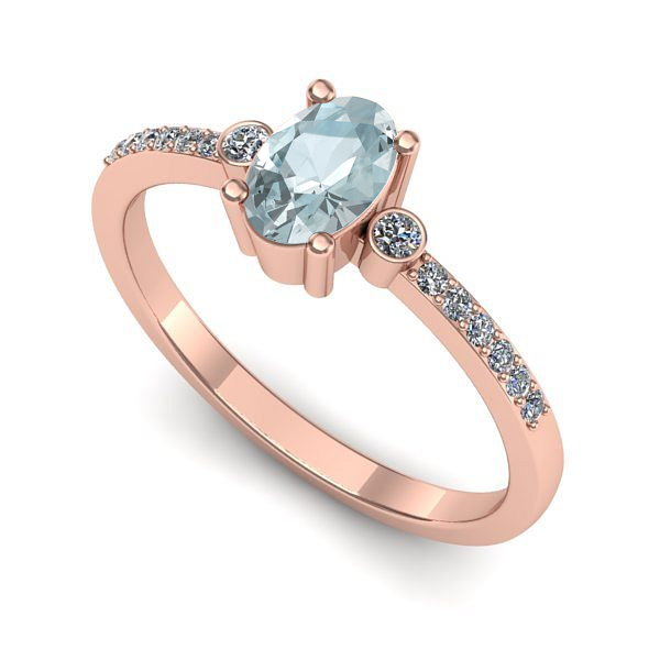 Inel de logodna din aur roz cu aquamarin