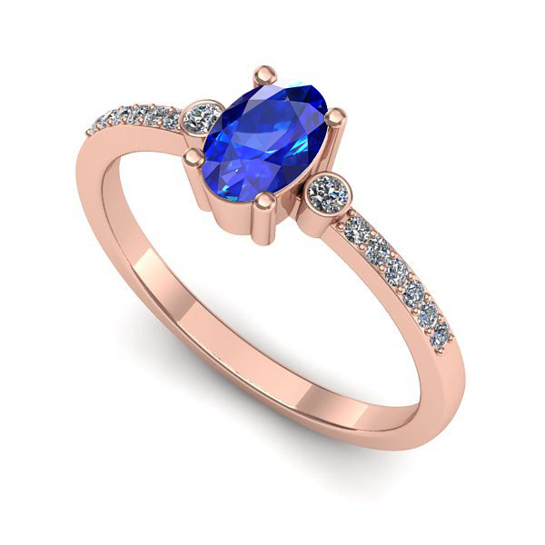 Inel de logodna din aur roz cu safir