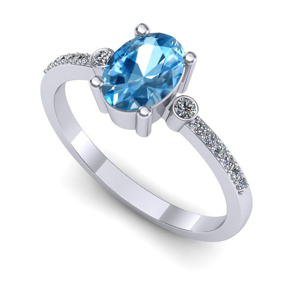 Inel logodna din aur alb cu topaz blue
