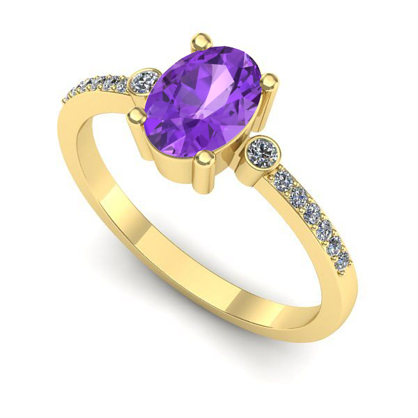 Inel logodna din aur galben cu ametist
