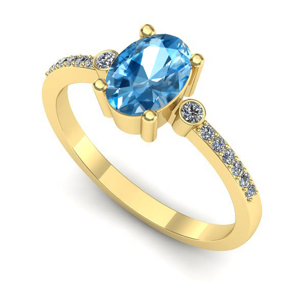 Inel logodna din aur galben cu topaz blue