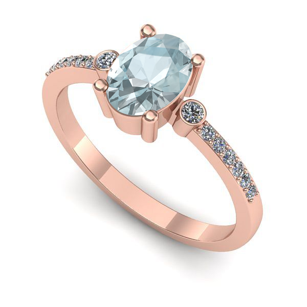 Inel din aur roz cu aquamarin
