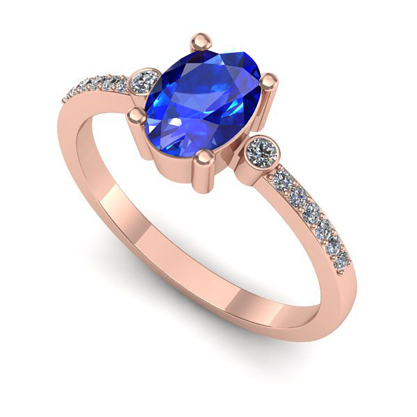 Inel de logodna din aur roz cu safir
