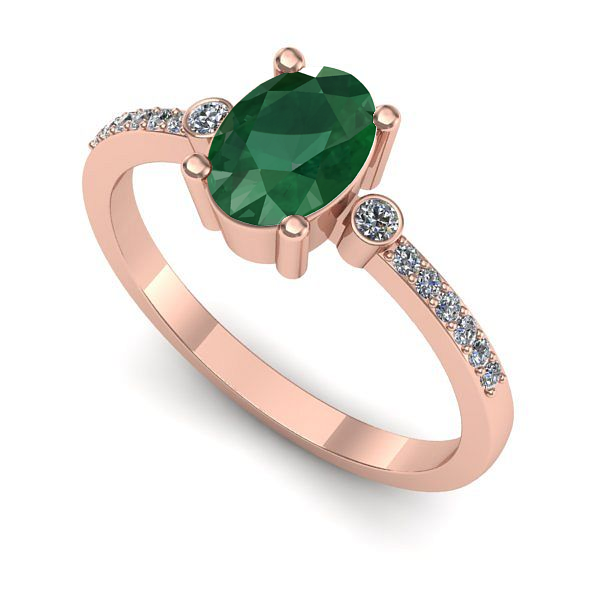 Inel logodna din aur roz cu smarald