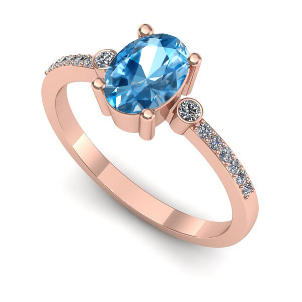 Inel logodna din aur roz cu topaz blue